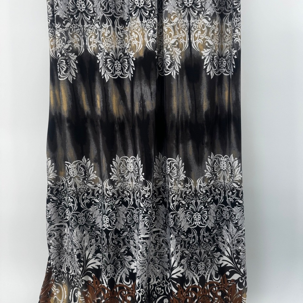Boho Maxi Dress 0X 14/16W Embellished Beaded Neck Brown Black Stretch Resort - Picture 8 of 16
